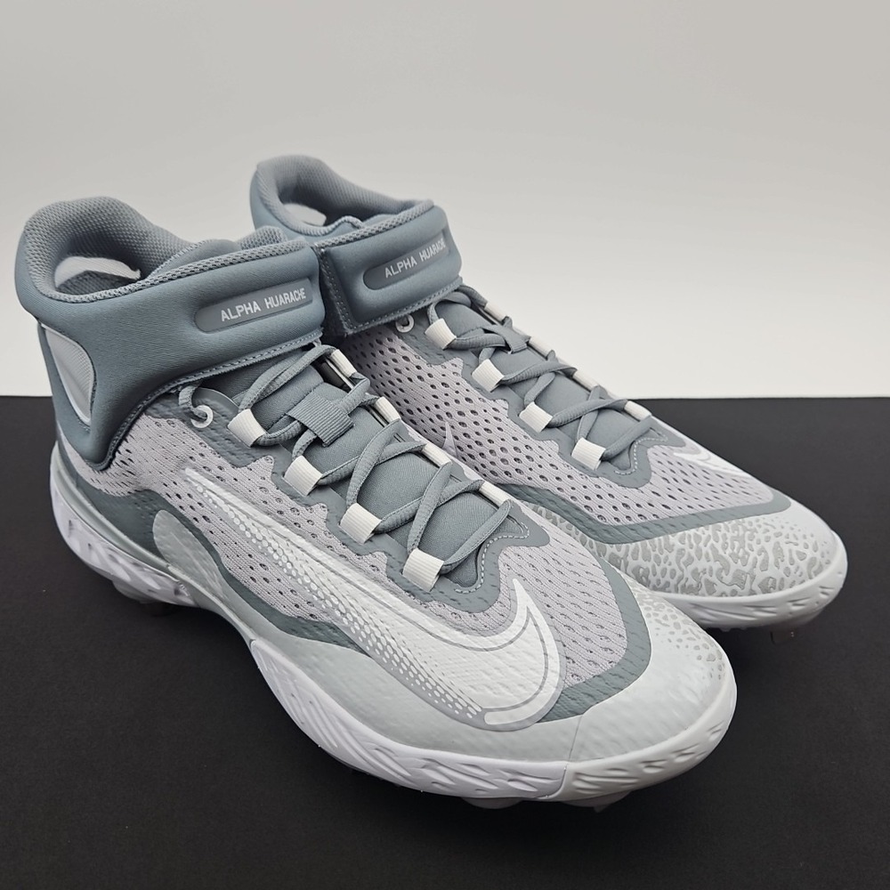 Nike Alpha Huarache Elite 4 Mid‎ Grey White Baseball Cleats DJ6520-012 Men's 14